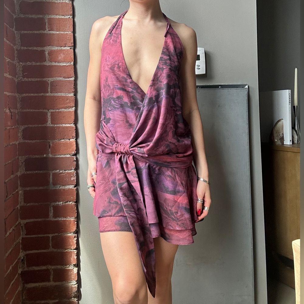 Tiger Mist Pink and Purple Abstract Slip Dress